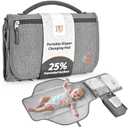 PZU Portable Diaper Changing Pad - Changing Pad Portable with Wipes Pocket, Waterproof Diaper Changing Mat, Portable Changing Pad for Baby, Newborn Gift Grey