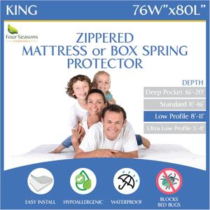 King Zippered Mattress Protector (8"-11" Depth) Waterproof Encasement Premium Quality Hypoallergenic Bed Cover Protects from Dust White