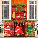 Christmas Door Cover 6.6 x 6.33 ft Fake Fireplace Backdrop Banner Red Wall Backdrop Xmas Hanging Banner Porch Sign for Indoor Wall Outside Front Door Winter Holiday Xmas Party Supplies