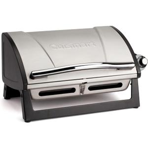 Cuisinart Grillster Portable Gas Grill, Stainless Steel Compact BBQ Grill with Locking Lid for Easy Transport, 8000 BTU Propane Grill with Dishwasher Safe Cooking Grate, Small Grill for Camping & BBQ