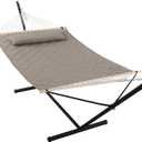ANOW 2 Person Hammock with 12FT Stand, Heavy Duty Hammock with Stand for Outdoors, 450 LBS Weight Capacity, Light Brown