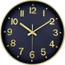 Wall Clock, 8 Inch Wall Clocks Battery Operated, Modern Non Ticking Silent Digital Analog Small Wall Clock for Bedroom Living Room Kitchen Office Gym Classroom Outdoor Clocks, Gold Blue