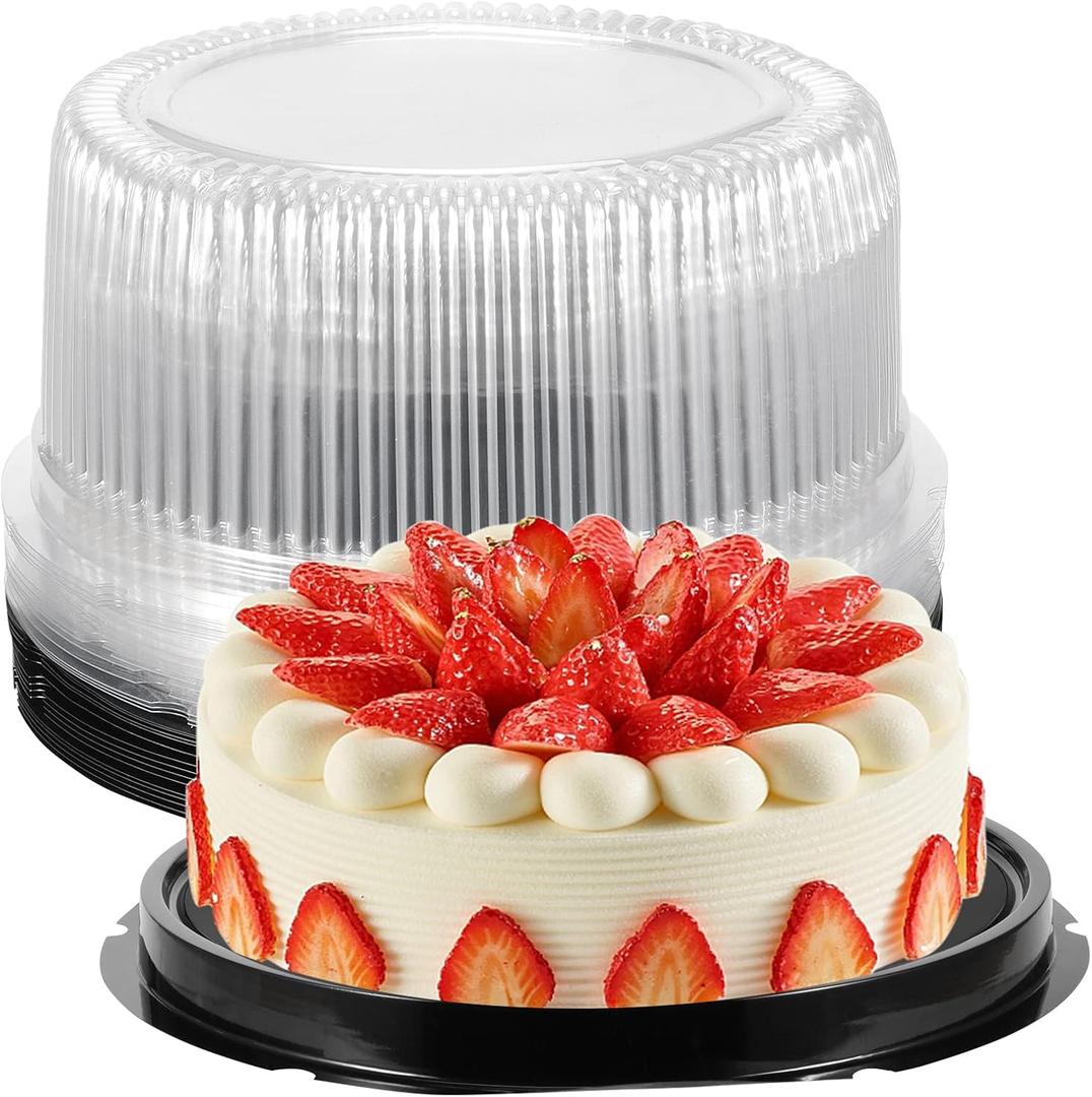 SINJEUN 15 Pack 10 Inches Plastic Disposable Cake Container, Disposable Cake Carrier with Clear Dome Lid, Clear Disposable Cake Holder for Transporting, Storing, Displaying