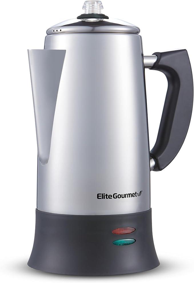 Elite Gourmet EC923 Electric Coffee Percolator, BPA Free, Keep Warm, Clear Brew Progress Knob, CoolTouch Handle, Cordless Serve, 12Cup, Stainless Steel