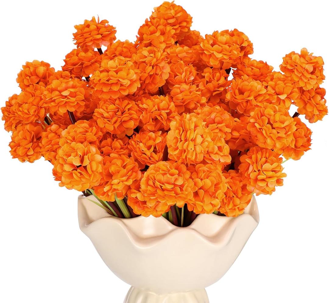Fall Fake Mums Artificial Flowers, 10 Bundles 70 Heads UV Resistant Faux Silk Small Chrysanthemum Ball Kiku Flowers Marigolds Ball Flower Bulk for Thanksgiving Day Home Wedding Porch