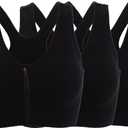 Women's Zipper Front Closure Sports Bra Racerback Yoga Bras (X-Large, 3 Pack Black)