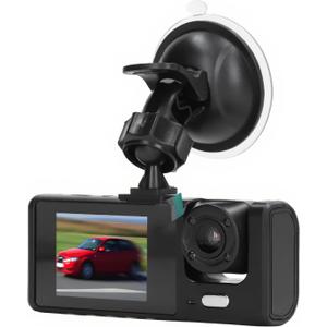 Car Dash Cam, Front Rear Inside 3 Lens Dashboard Camera Recorder with Clear Night Vision Loop Recording, 2.0 Inch Screen, 24 Hours Parking Mode