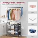 Tajsoon Laundry Sorter Cart with Hanging Rack, Laundry Sorter 3 Section, Laundry Hamper with Heavy Duty Rolling Lockable Wheels, Black