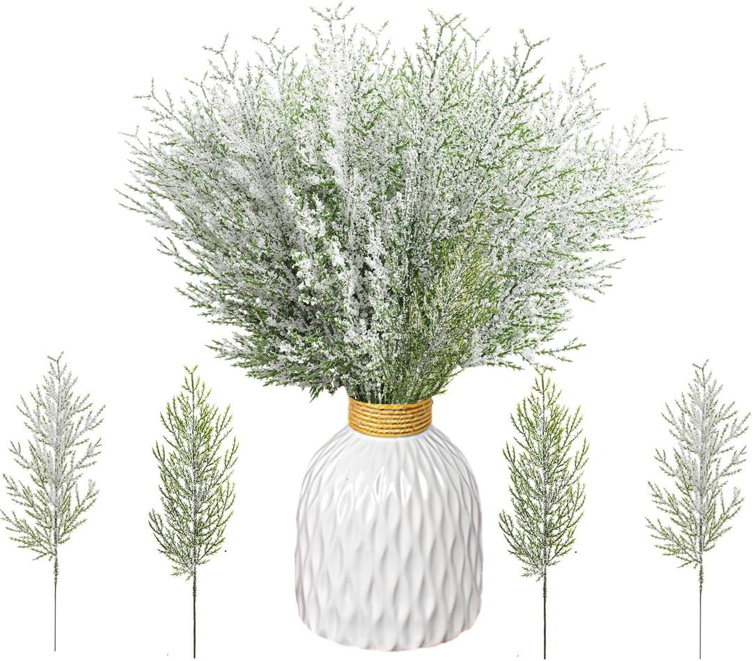 Orgrimmar Snowy Artificial Pine Branches,30 Pcs Christmas Greenery Pine Stems, 13.8 Frosted Faux Cedar Branches, Christmas Greenery Picks for Wreath DIY Craft Home Decorations