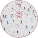 Winter Skiing Christmas Tree Skirt, Farmhouse Country Snowy Tree Skirt, Rustic Ski Xmas Tree Mat Ornaments for Winter New Year Home Party Holiday Indoor Decor, 36 Inch