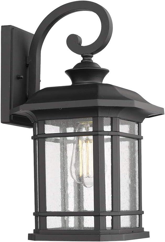 Emliviar Outdoor Wall Lights for House, 1-Light Exterior Wall Sconce Black Finish with Clear Seeded Glass, 17" Height, 22021M (Medium - 1 Pack, Black - No Solar)