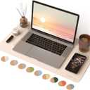 RENMTURE Desk Pad, Cork & PU Leather Desk Mat, Large Mouse pad, Non-Slip Desk Protector and Blotter, Waterproof Writing Pad, Desk Accessories and Organizers for Home Office (Apricot,23.6" x 13.7")