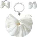 17cm Doll Clothes with La bu-u, High Fashion Dress Set, 17cm Doll Accessories, Set of 4 - Dress + Necklace + Bow Hair Accessory + Leather Shoes (Not Dolls) (White Set)