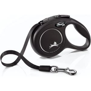 FLEXI New Classic Small Tape Retractable Dog Leash for Small Dogs Upto 26 lbs. 10 ft., Black | Tangle Free Pet Walking Leash with One-Handed Brake, Pause, Lock|German Quality Product (XSmall - 10 Feet (Tape), Black)