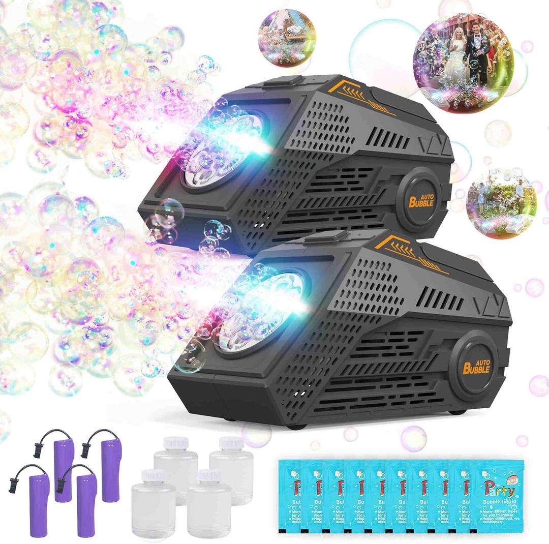 Abincee 2-Pack Bubble Machine,Automatic Bubble Blower with 4 Rechargeable Batteries 20000+ Big Bubbles Per Minute Toys for Kids Summer Outdoor Birthday Wedding Party(Black+Black)