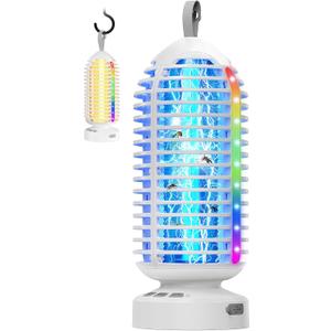 Bug Zapper Outdoor Indoor, Cordless Mosquito Zapper with LED Lights and Marquee Lights, Rechargeable Fly Zapper Outdoor Waterproof for Camping, Patio, Backyard, Garden, Home (White) Bug Zapper Outdoor Indoor, Cordless Mosquito Zapper with LED Lights and Marquee Lights, Rechargeable Fly Zapper Outdoor Waterproof for Camping, Patio, Backyard, Garden, Home (White)