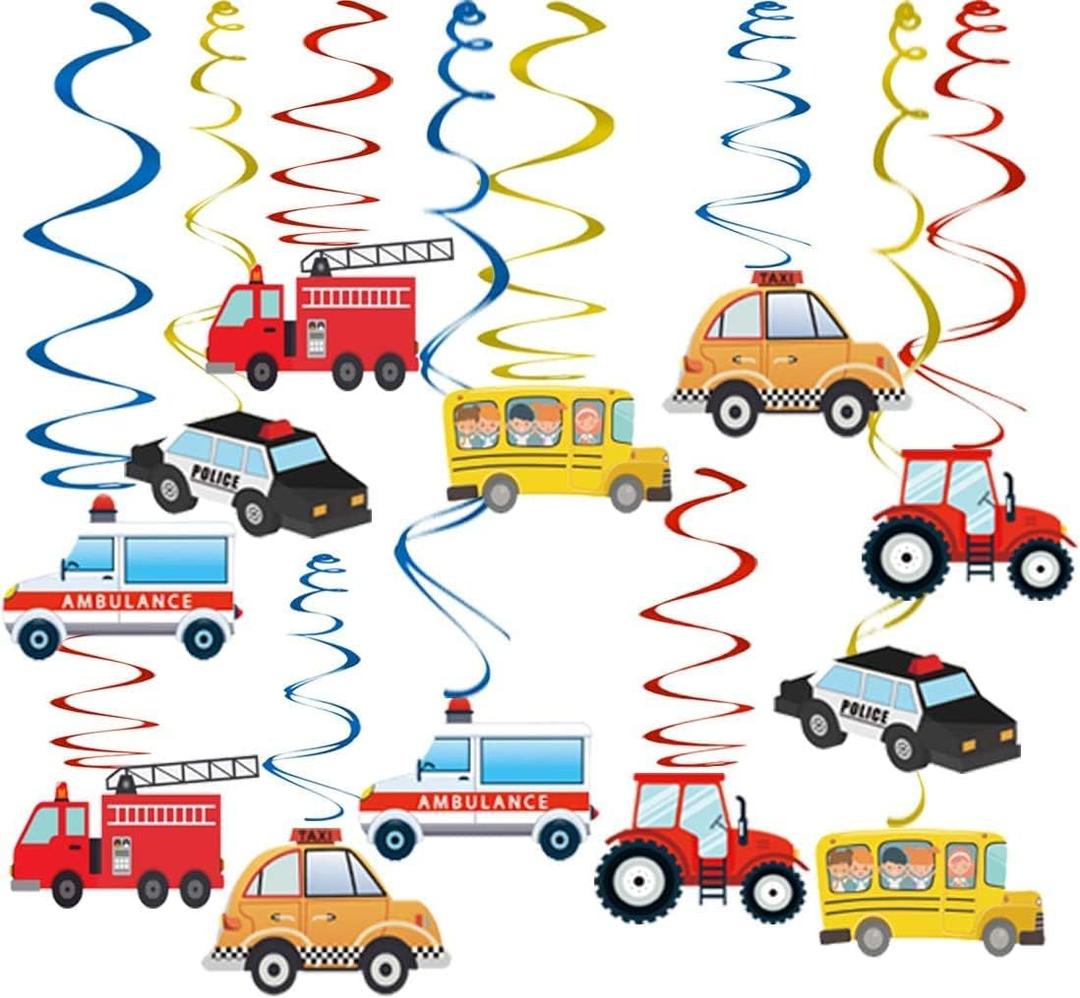 Transportation Party Hanging Swirl Decorations - 30Ct Cars Theme Happy Birthday Banner Garland for Transportation Themed Birthday Baby Shower Party Supplies
