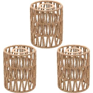 3-Pack Boho Rattan Lamp Shades,5.9" H x 4.7" D Woven Small Shade Replacement, 3-Tier 1.62in Fitter Farmhouse Pendant Light Cover for Chandelier Floor Wall Lamp(Brown)