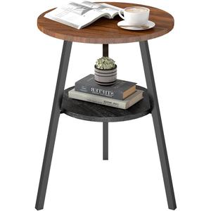 INHABIT UNION Round End Table, 2-Tier Side Table with Storage Shelf for Small Spaces, Nightstand for Living Room, Bedroom, Metal Frame & Wood Top, Walnut
