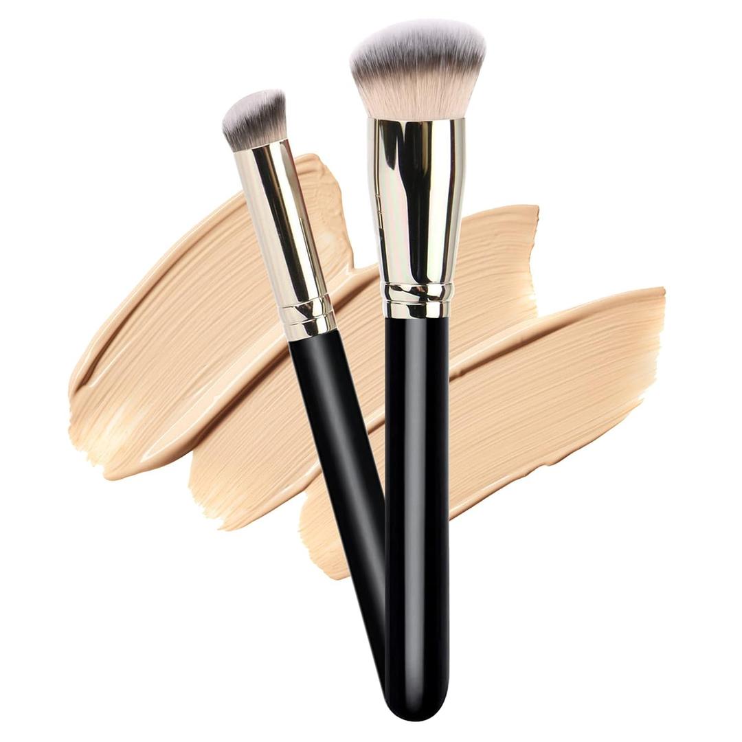 Makeup Brushes DPOLLA Pro Foundation Brush and Flawless Concealer Brush Perfect for Any Look Premium Luxe Hair Contour Brush Perfect for Blending Liquid,Buffing,Cream,Sculpting,Mineral Makeup (Black)