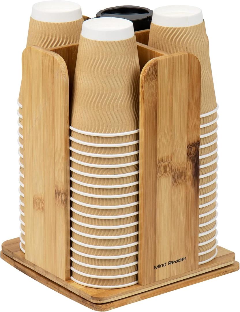 Mind Reader Cup and Lid Carousel, Countertop Org, Coffee Bar, Beverage Cup, Rayon from Bamboo, 8"L x 8"W x 10.75"H, Brown