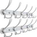 Dseap Coat Rack Wall Mounted - 5 Tri Hooks, Heavy Duty, Stainless Steel, Metal Coat Hook Rail for Coat Hat Towel Purse Robes Mudroom Bathroom Entryway (Silver, Pack of 2)