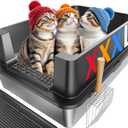 Stainless Steel Litter Box - 28" Extra Large XXXL Cat Litter Box with High Sides, Non-Sticky & Anti-Leakage for Big Cats/Multiple Cats, Includes Heavy Duty Metal Scoop (Black)