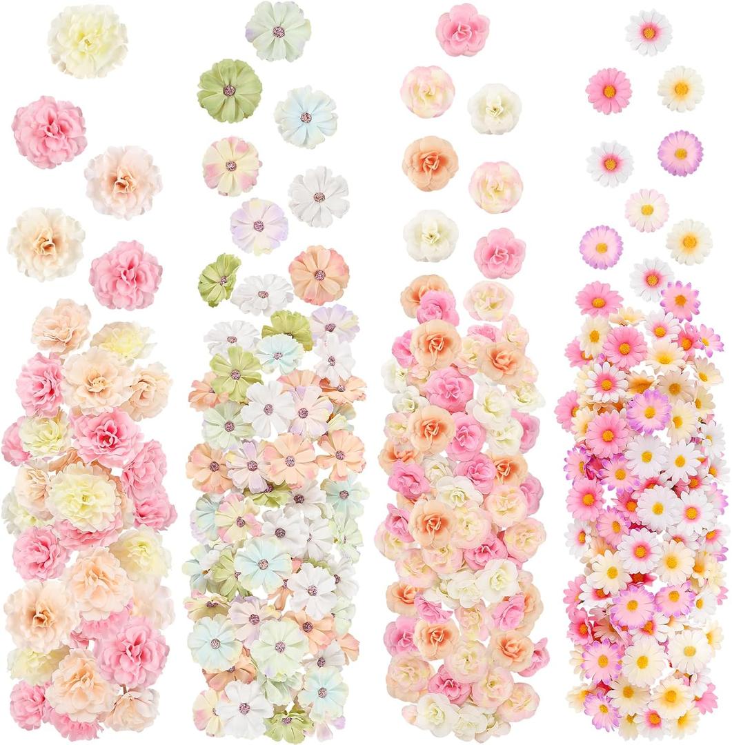 310Pcs Fake Flower Heads Mini Artificial Flower Bulk Silk Flowers for Decoration Small Faux Flower Heads Fabric Daisy Buds Floral for Crafts DIY Wedding Party Baby Shower Home Decor (Light Colors)