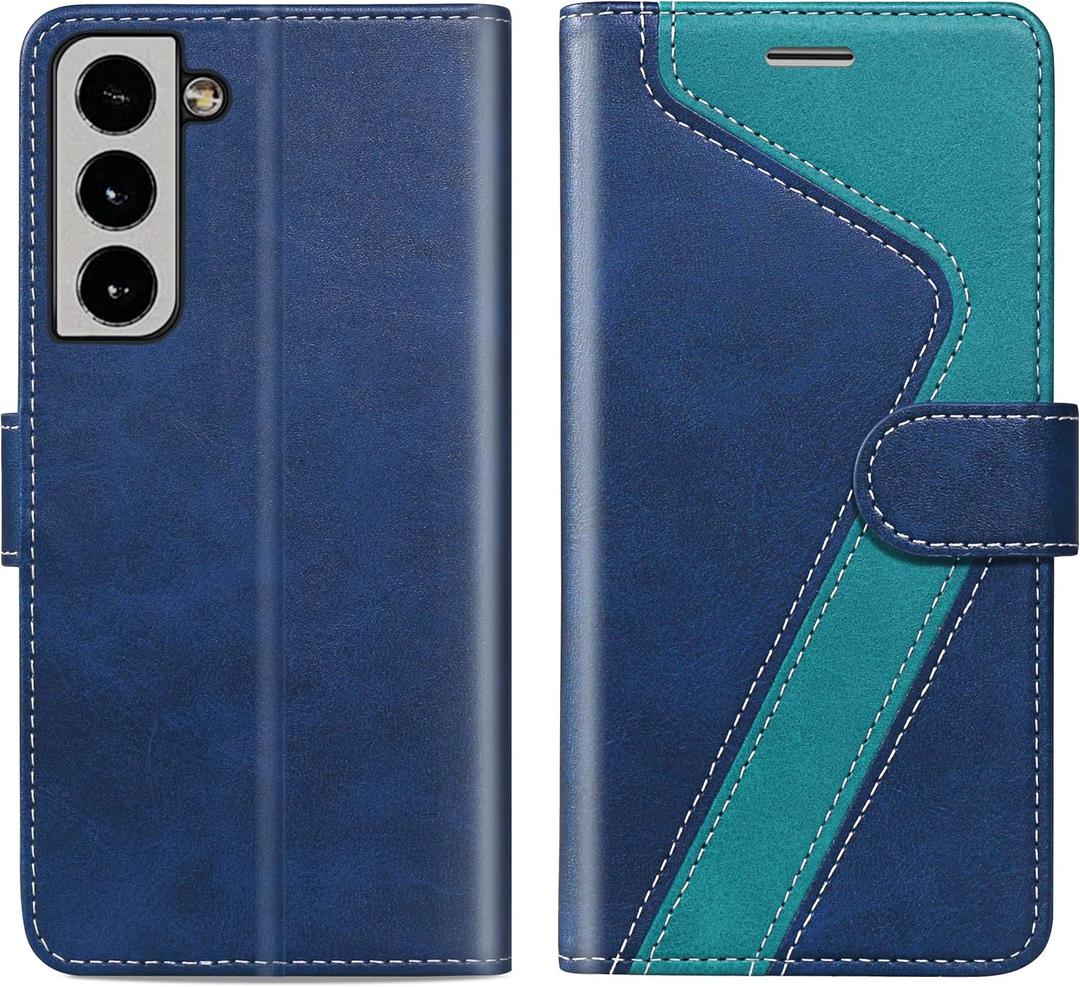 for Samsung Galaxy s22 6.1" Wallet Case, Flip Case with RFID Blocking Credit Card Holder, PU Leather Matching Phone Case for Samsung S22,Blue Green