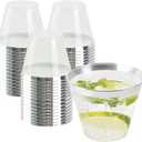 QPEY 50 Pack Silver Rimmed Plastic Cups,9 Oz Premium Silver Disposable Party Cups Clear Hard Plastic Wine Glasses for Holiday Gathering,Wedding,Thanksgiving,Christmas Elegant Disposable Party Cups