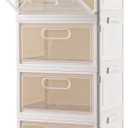 Freebat 4-Tier Stackable Storage Bins with Lid, 23QT Storage Containers,Clear Foldable Plastic Drawer Storage on Wheels,Closet Organizers and Storage for Living Room,Bedroom,Office,Dorm (Color Black)