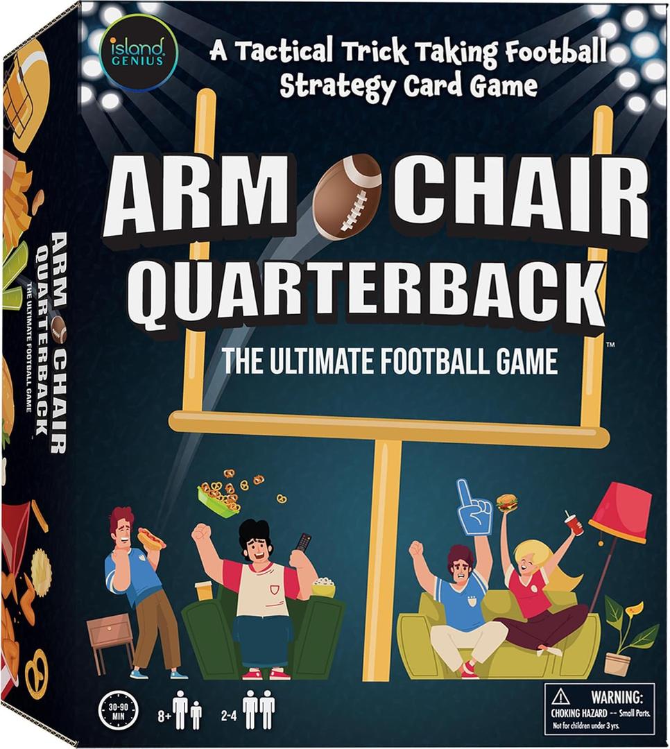 Island Genius Armchair Quarterback Football Game, Table Top Board Game, Strategic Card Game with Football Field, Goalpost & Tokens, Fun Football Card Game, Family Games, Adult & Kids (First Edition)