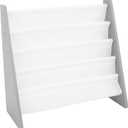 Humble Crew 4-Tier Kids Bookshelf, Grey Wood/White - Premium Book Shelf for Kids Rooms with Four Deep Pockets - Toddler Sling Book Rack with Deep Sleeves, Nursery Bookcase Organizer