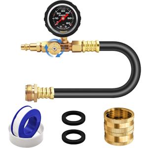 RV Winterizing Kit, 17inch RV Blowout Hose Adapter kit with Oil Pressure Gauge & Shut Off Valve, Boat Winterizing Kit, Air Compressor Sprinkler Blowout Adapter Kit for RV, Camper, Boat, Garden Hose