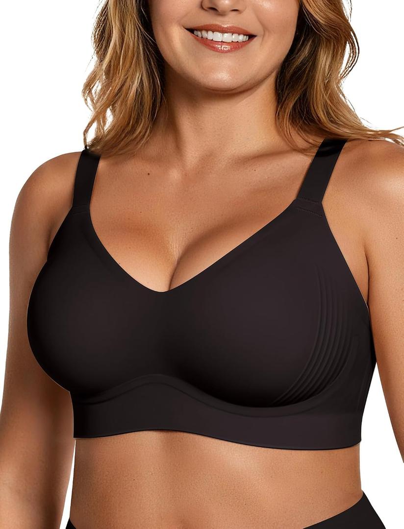 OEAK Womens Wireless Seamless Bras Jelly Full Coverage Supportive Bra Push Up Plus Size Everyday Bra Comfortable Tshirt Bras (Black, XXL)