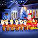 DomKom 13.6 FT Christmas Inflatable Outdoor Santa Claus on Sleigh with Six Reindeer, Building LED Lights, Blow Up Yard Decoration for Party Garden Lawn Winter Decor