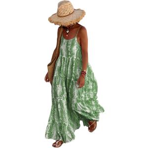PRETTYGARDEN Women Summer Dresses 2026 Spaghetti Strap Scoop Neck Floral Maxi Dress Flowy Boho Long Sundress with Pockets (Medium, Grass Green)