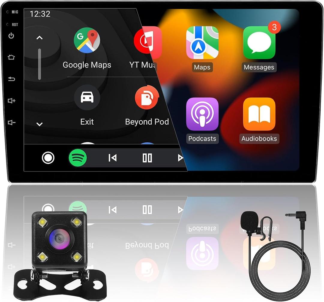 10inch 2+32GB IPS Full Touch Screen Android Car Radio Audio Video Stereo Player for Double Din Raido Model with CarPlay Android Auto WiFi BT MirrorLink Split Screen PIP GPS Navigation (10inch 2GB RAM+32GB ROM)