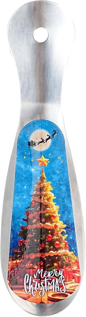 5 x Christmas Style Metal Shoe Horn Christmas Stocking Stuffers 7.5Inch Portable Quality Stainless Steeln Shoe Horn Fashion Travel (Christmas Style Silvery)