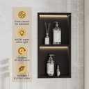 LED Shower Niche 24 x 12, Recessed Wall 2-Tiers Shelves (Black), Double layer