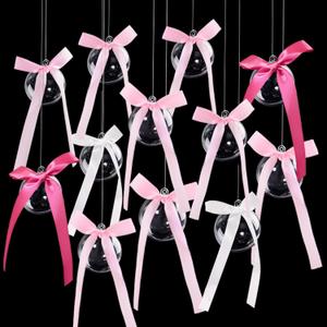 Pink Bow Party Hanging Decorations, Coquette Birthday Hanging Garland, 20 Sets Clear Balls & Bows for DIY Girls Bows Birthday Decorations, Tying The Knot Bridal Shower Baby Shower Decor