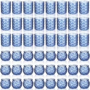 Maxdot Votive Candle Holders Set of 48- Round Glass Candle Holder Bulk for Wedding Home Decoration, Tea Lights Holders for Wedding Shower, Party Gift (Blue)