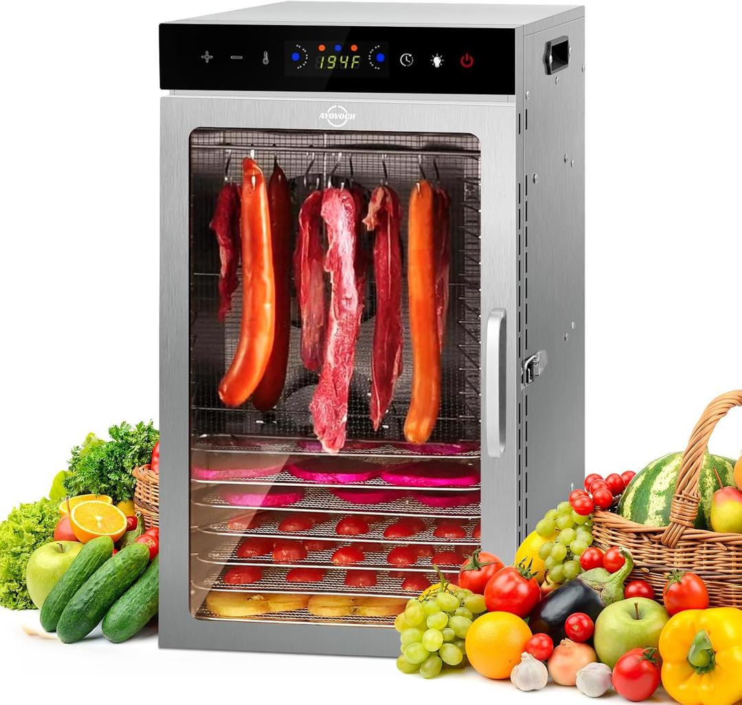 Commercial Food Dehydrator Machine 18-Tray, 86-194 Temperature Control, 800W Fast Drying Dehydrater, Low Noise <45dB, 24H Timer, LED Display, Stainless Steel Dehydrator for Meat Jerky Beef Fruit Herb