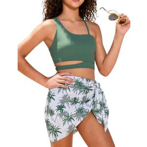 Evensu Girls Swimsuits 3 Piece Cutout Bikini for Teens Adjustable Straps Quick Dry Bathing Suit with Cover Ups 10Y