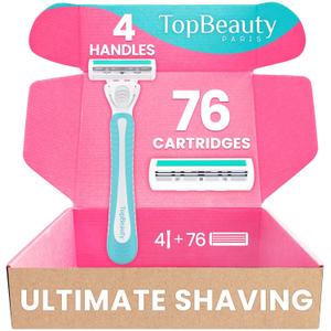 2 x TopBeauty Paris Slim Razors for Women - Manual Razor with Refills (4 Handles + 76 Replaceable Cartridges) - 3-Blades Technology - Beautiful Price - Bikini Razor - Soft Shave & Loving Care