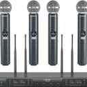 Phenyx Pro Wireless Microphone System, Quad Channel Wireless Mic, w/ 4x40 UHF Frequencies, Auto Scan, 328ft Long Range, 4 Handheld Dynamic Microphone for Singing, Church, Karaoke (PTU-7000-4H)