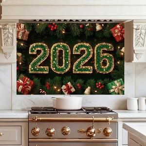 Wall Decals 35.5x23.6 Inch Christmas 2026 Peel and Stick Wall Decals with Green Light Numbers Gifts Pine Branches and Ornaments Removable Wall Sticker for Holiday Bedroom Living Room Decor (Colorful Decals#014)
