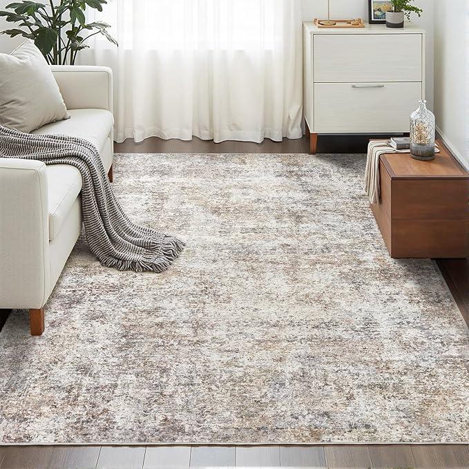 LOVORAL Area Rugs for Living Room: 5x7 Washable Neutral Abstract Rug for Bedroom Large Soft Modern Dining Room Rugs Indoor Floor Low Pile Carpet for Home Office Nursery - Brown Grey