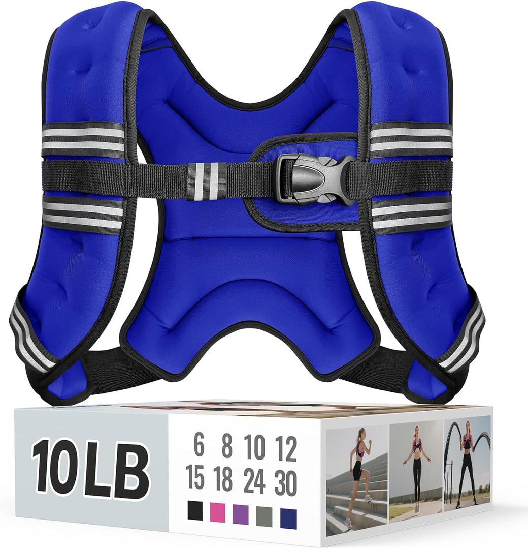 Weighted Vest for Women & Men with Reflective Stripe and Adjustable Buckle, Comfortable & Durable Rucking Vest for Walking, Running & Strength Training (10 lb, Blue)