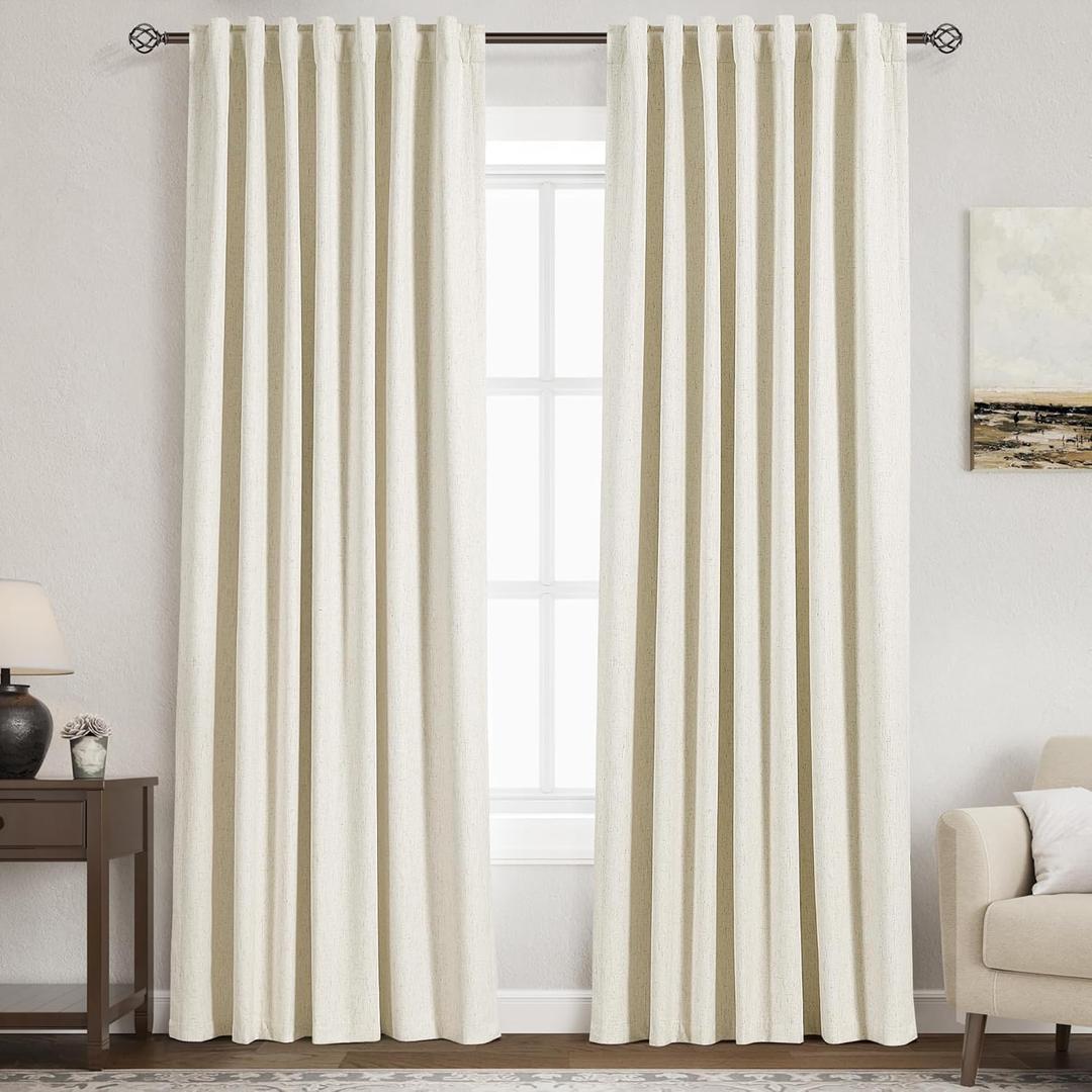 Full Black Out Warm Beige Window Curtains 84 Inches Long for Bedroom Back Tab Rod Pocket 100% Blackout Noise Cancelling Sun Blocking 2 Panels for Sliding Door Boho Farmhouse Curtain Drapes 52x84